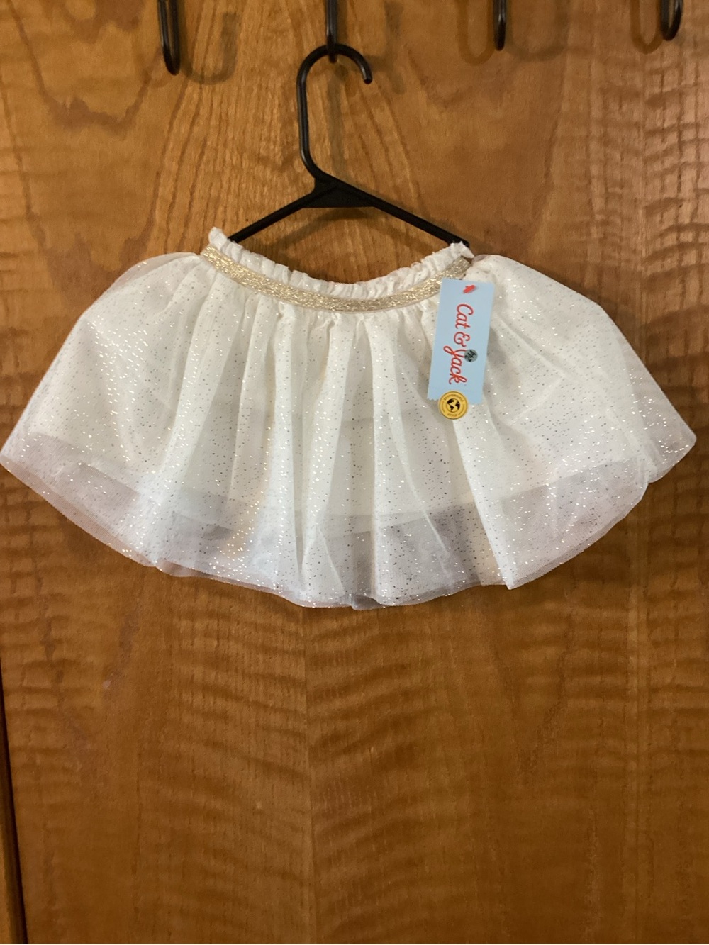 Cat & Jack White Glitter Tulle Skirt with Gold Waistband 3T